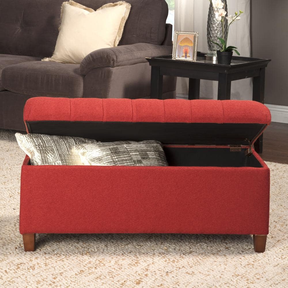 Homepop Ainsley 40 in. Cranberry Polyester Bedroom Button Tufted Bench ...