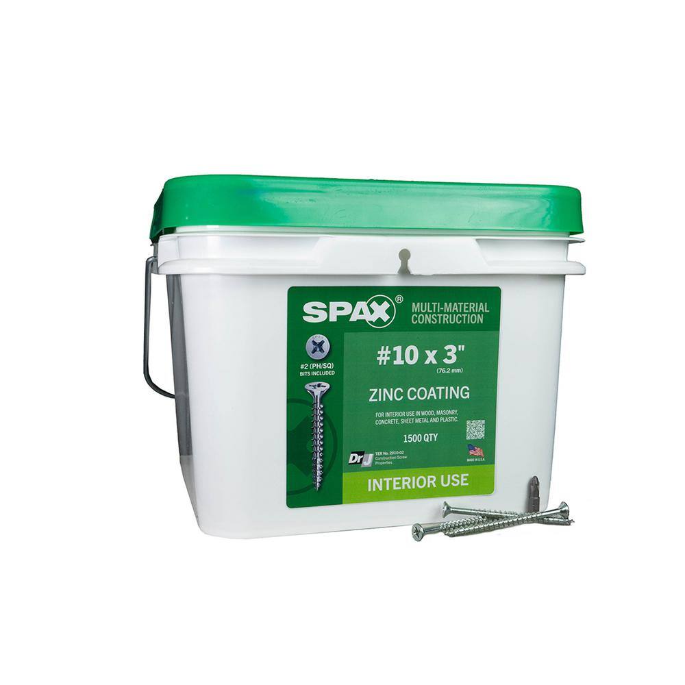 "#10 x 3 in. Interior Flat Head Wood Screws Construction Phillips Square Unidrive (1500 Each) Bulk Pail Bit Included" price history on PriceWatchPro