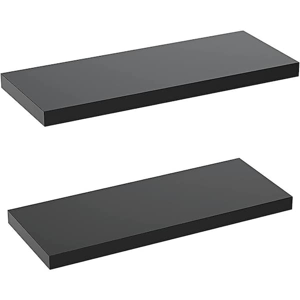 Unbranded 24 in. W x 9 in. D Wood Decorative Wall Shelf, Black(Set of 2)