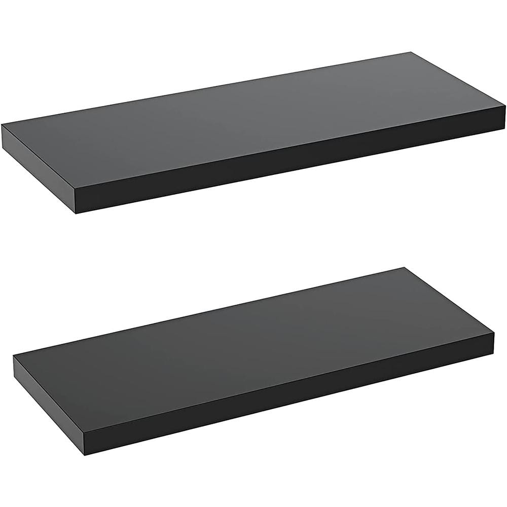 24 in. W x 9 in. D Wood Decorative Wall Shelf, Black(Set of 2)