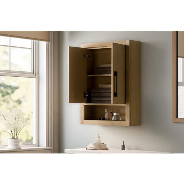 Vanity Art 24 in. W x 8 in. D x 33 in. H Bathroom Storage Wall Cabinet in Natural Oak/MB