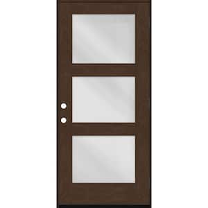 Regency 36 in. x 80 in. Modern 3Lite Equal Clear Glass LHOS Hickory Stain Mahogany Fiberglass Prehung Front Door