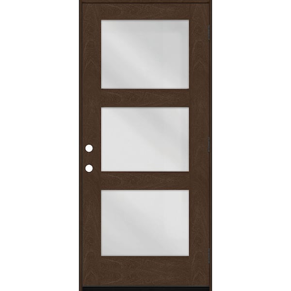 Steves & Sons Regency 30 in. x 80 in. Modern 3Lite Equal Clear Glass LHOS Hickory Stain Mahogany Fiberglass Prehung Front Door