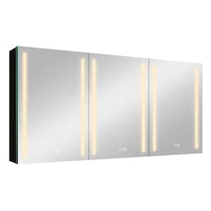 60 in. W x 30 in. H Rectangular Aluminum Surface Wall Mount LED Lighted Medicine Cabinet with Mirror, Doors, Black