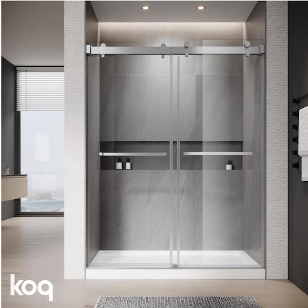 KOQ 66 in. W x 76 in. H Soft Closing Double Sliding Frameless Shower Door in Brushed Nickel with 3/8 in. Clear TemperedGlass