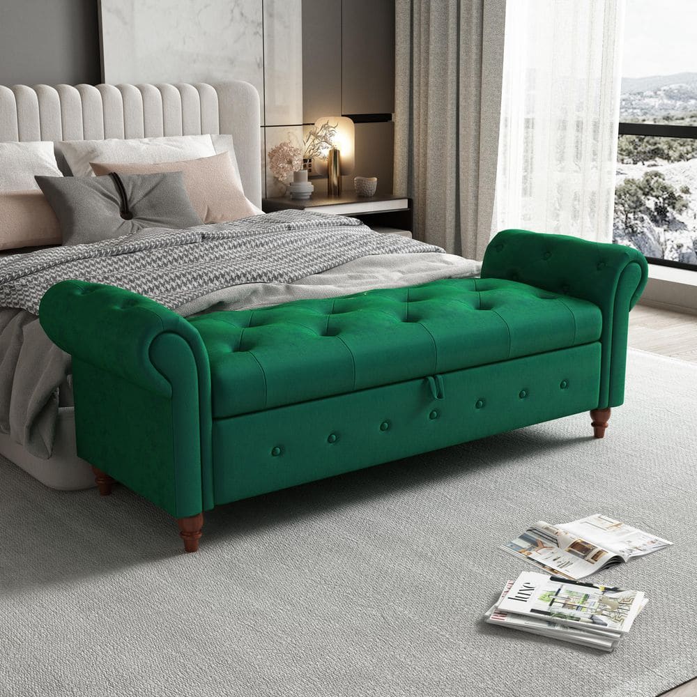 63 in. Green No-Tool Assembly Tufted End of Bed Bench with Storage, 500 lbs. Capacity price history on PriceWatchPro