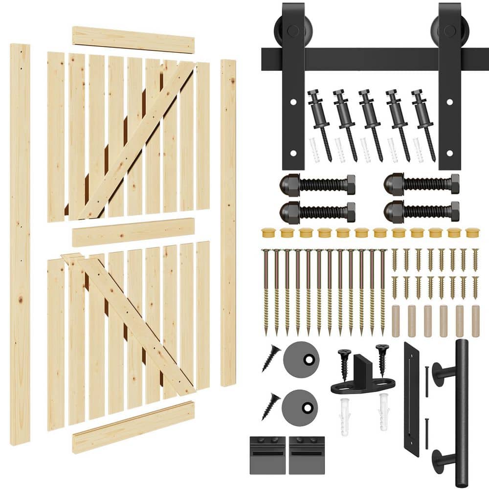 1-Pack 42 in. x 84 in. 2 Panel Unfinished Solid Pine Wood Sliding Barn Door with Hardware Kit price history on PriceWatchPro