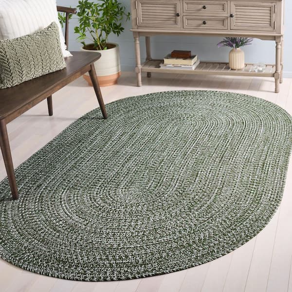 Braided 4 ft. x 6 ft. Oval Dark Green Solid Color Modern Washable Area Rug