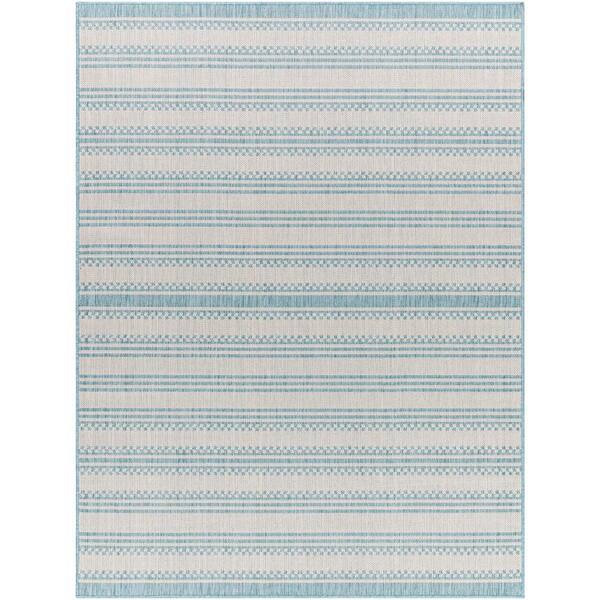 Livabliss Long Beach Blue/Cream Stripe 5 ft. x 7 ft. Indoor/Outdoor Area Rug