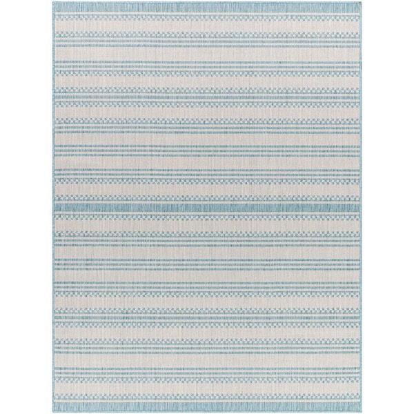 Livabliss Long Beach Blue/Cream Stripe 7 ft. x 9 ft. Indoor/Outdoor Area Rug