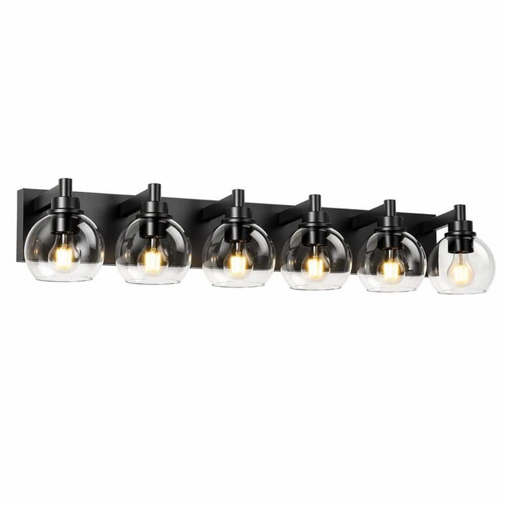 41 in. 6 Light Matte Black Bathroom Vanity Light with Clear Glass Shades price history on PriceWatchPro