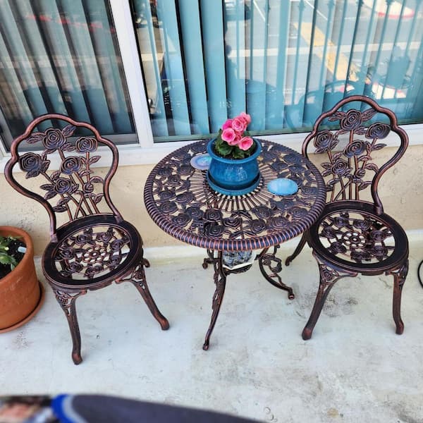 Antique Bronze 3-Piece Cast Aluminum Rose Bistro Set D0040Y8DSI