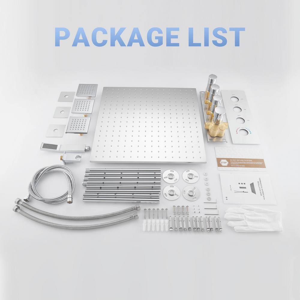 Large Chrome Dual Square Ceiling Mounted Shower System with Body Jets