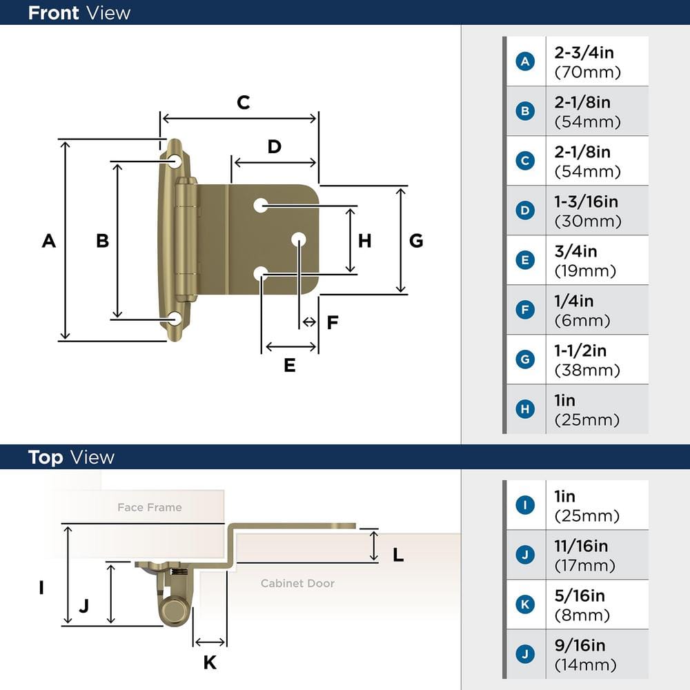Golden Champagne Steel Self-Closing Cabinet Hinge