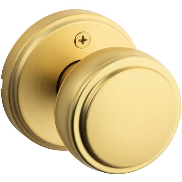 Sora Satin Brass Round Half Dummy 2.19 in. Round Door Knob with Microban Antimicrobial Technology