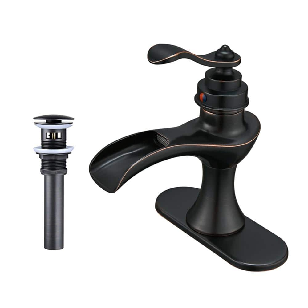 Waterfall Single Hole Single-Handle Bathroom Sink Faucet with Pop-up Drain 