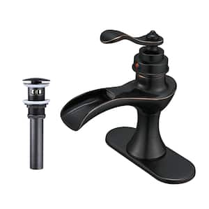 Waterfall Single Hole Single-Handle Bathroom Sink Faucet with Pop-up Drain Assembly and Escutcheon in Oil Rubbed Bronze