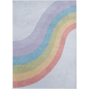 Rainbow Modern Kids Multi Color 3 ft. 3 in. x 5 ft. Machine Washable Flat-Weave Area Rug