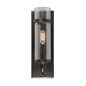 Tulsa 4.75 in. W x 13.75 in. H 1-Light English Bronze Wall Sconce with Clear Glass Cylindrical Shade