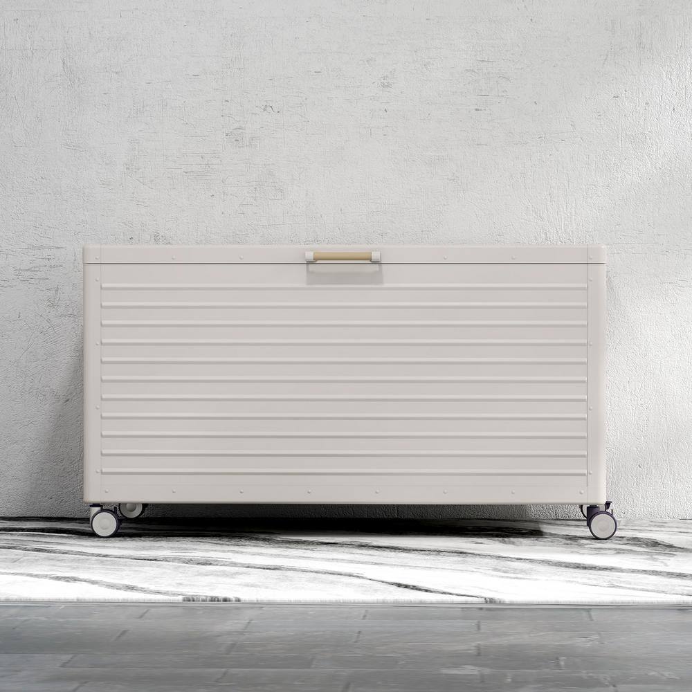 Latte Metal 134 Gallon Outdoor Deck Box with Wheels