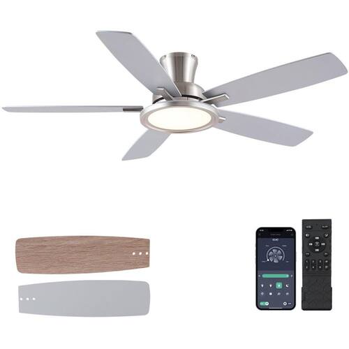52 in. Indoor/Outdoor Modern Flush Mount Gray 6-Speed Ceiling Fan with LED Light and Remote/APP Control Lighting
