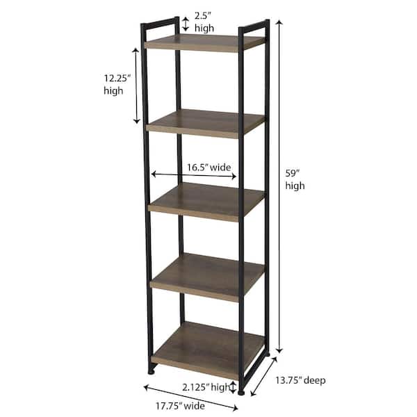 salade ventilator Net zo HOUSEHOLD ESSENTIALS 59.1 in. Gray/Black Metal 5-shelf Etagere Bookcase  with Open Back 8075-1 - The Home Depot