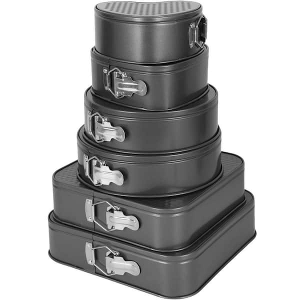 6-Piece Carbon Steel Nonstick Springform Cake Pan Set Heart, Round, Square Cheesecake Pizza Quiche Pans