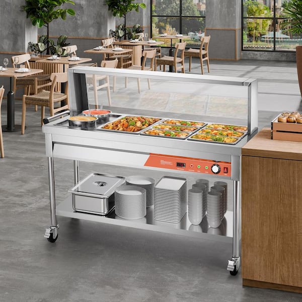Commercial Food Warmer, Stainless Steel Server, 7 Pans + 2 Pots Electric Steam Table, 1800W Buffet Catering Food Warmer
