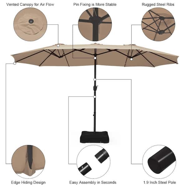 Outdoor Extra Large Market Umbrella with Crank Handle Umbrella with Crank and Base Tangkula 15 Ft Patio Double Sided Umbrella with Base Outdoor Twin Table Umbrella Base Included Orange