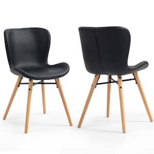Banks Black Faux Leather Dining Chair with Wood Legs Set of 2