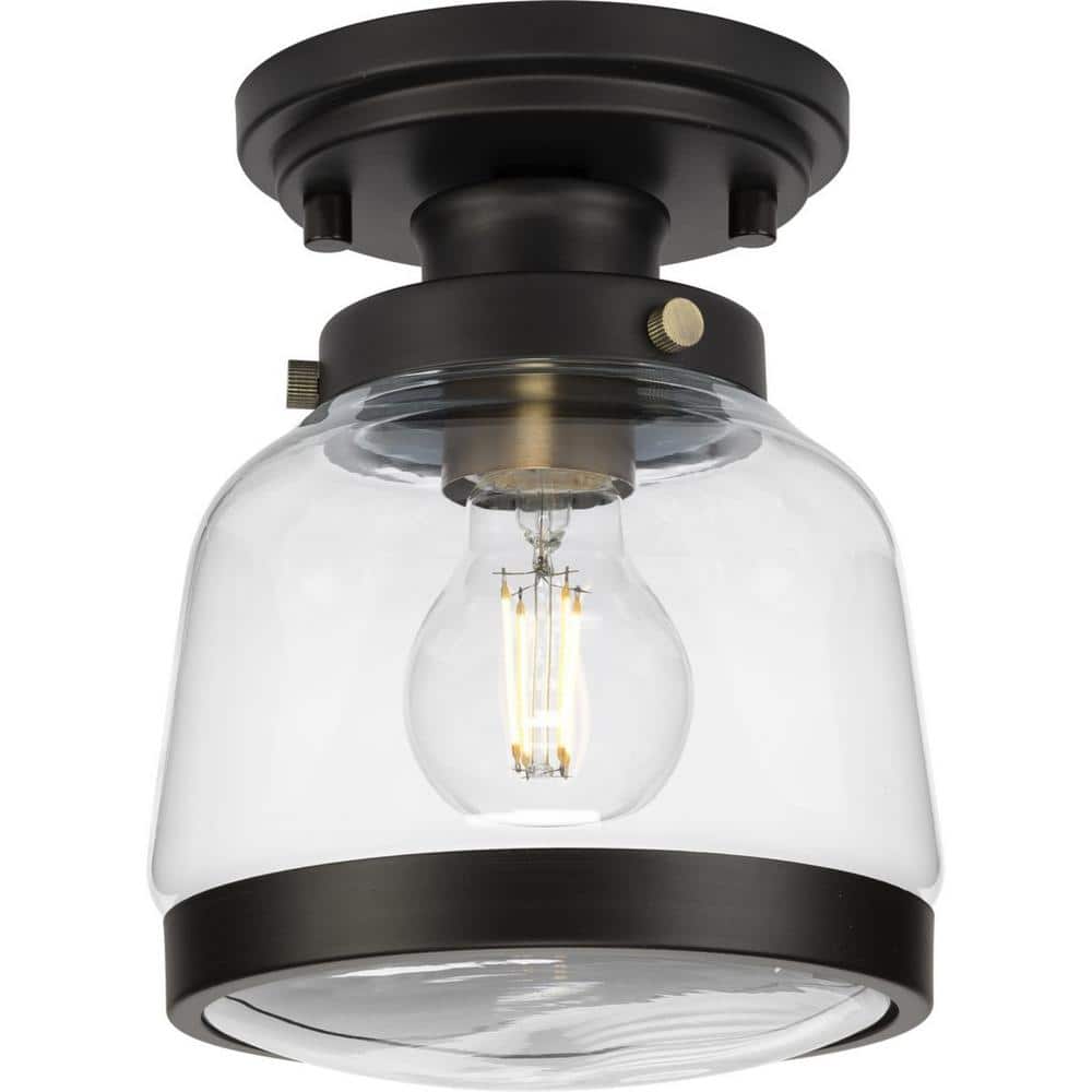Antique Bronze 8" Farmhouse Glass Semi-Flush Mount Light