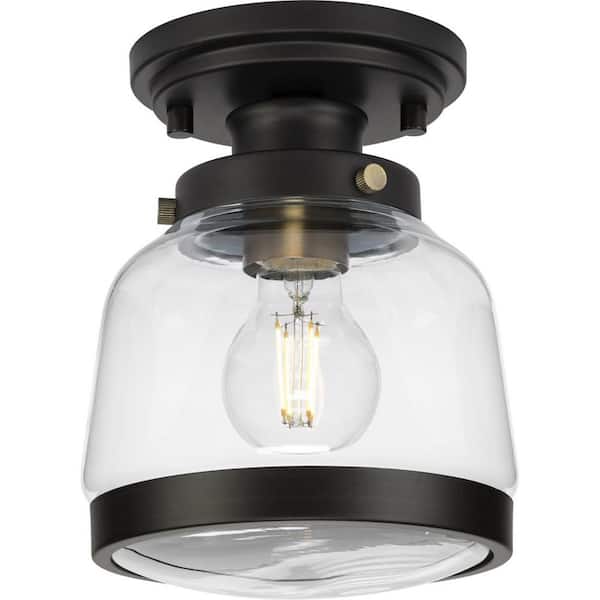 Progress Lighting Judson 8 in. 1-Light Antique Bronze Semi-Flush Mount Light for Bedroom or Hallway Farmhouse