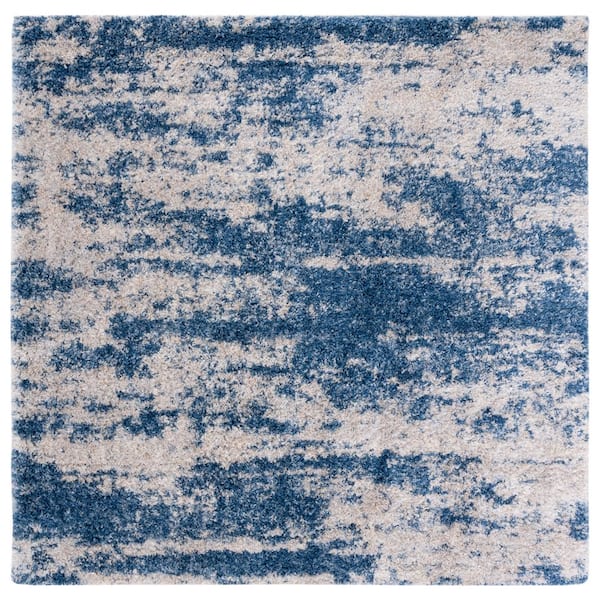 Berber Shag 3 ft. x 3 ft. Square Beige/Blue Distressed Solid Color Area Rug