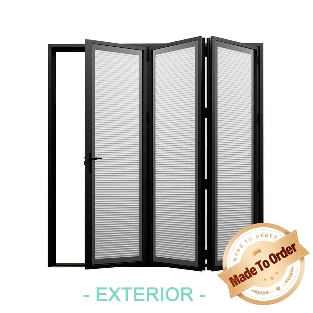 108 in. x 96 in. Right Swing/Outswing Double Tempered Glass Black Louver Aluminum Folding Patio Door price history on PriceWatchPro