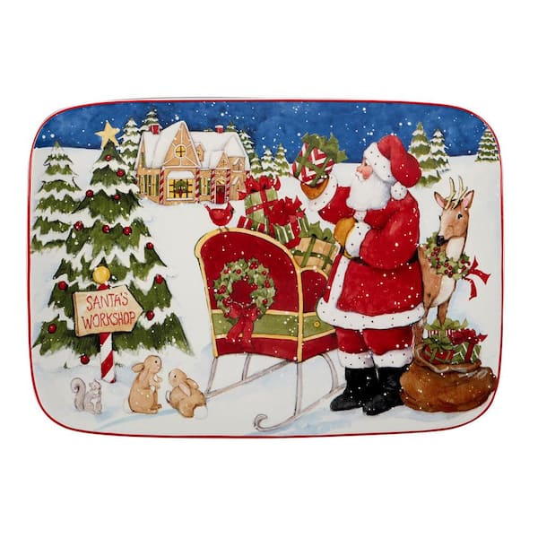 Certified International Santa's Workshop 14 in. Multicolored Earthenware Rectangular Platter