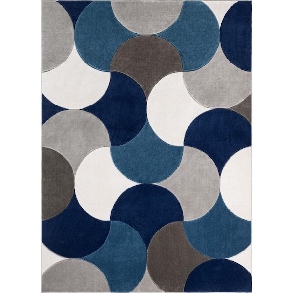 Well Woven Good Vibes Helena Blue Modern Geometric Shapes 3 ft. 11 in. x 5 ft. 3 in. Area Rug