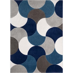 Good Vibes Helena Blue Modern Geometric Shapes 5 ft. 3 in. x 7 ft. 3 in. Area Rug