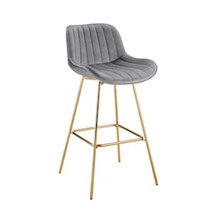 Modern 38.78 in. Height Gray Velvet Swivel Bar Stools with 4-Metal Foots and Low Back (Set of 2)