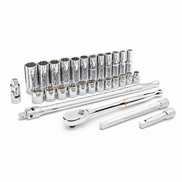 GEARWRENCH 3/8 in. Drive 90 Tooth 12 Point Standard and Deep Metric Mechanics Tool Set (29-Piece)