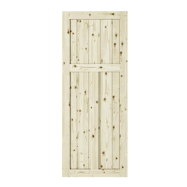 Colonial Elegance 37 in. x 84 in. Craftman 3-Panel Unfinished Knotty Pine Interior Barn Door Slab