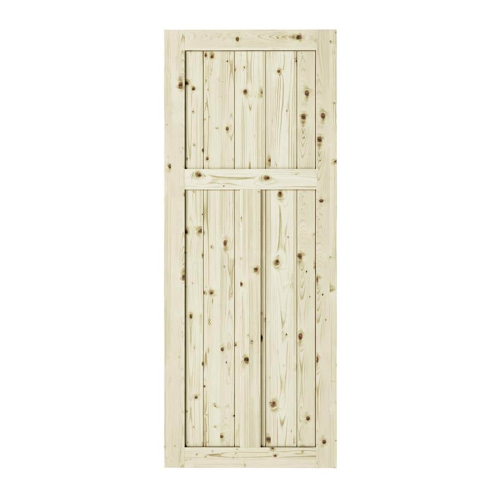 42 in. x 84 in. Craftman 3-Panel Unfinished Knotty Pine Interior Barn Door 