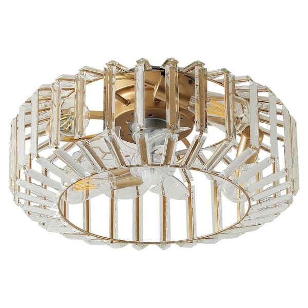 19.88 in. 4-Lights Indoor Gold Glass Caged Ceiling Fan With Remote Included No Bulbs