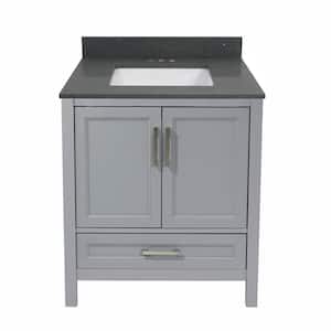 Salerno 31 in. W x 22 in. D Bath Vanity in Grey with Quartz Stone Vanity Top in Galaxy Gray with White Basin