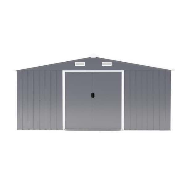 10 ft. x 12 ft. Dark Gray Large Metal Storage Shed Garden Tool Storage House with Two Daylight Windows