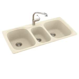 Drop-In/Undermount Solid Surface 44 in. 1-Hole 40/20/40 Triple Bowl Kitchen Sink in Bone