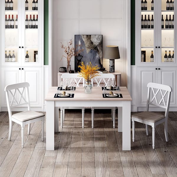 Light Gray Wood 28 in. 4-Legs Rectangular Kitchen Dining Table for Small Space Seats 4