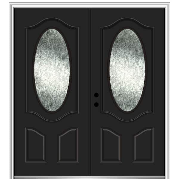 MMI Door 72 in. x 80 in. Right-Hand/Inswing Rain Glass Black Fiberglass Prehung Front Door on 4-9/16 in. Frame