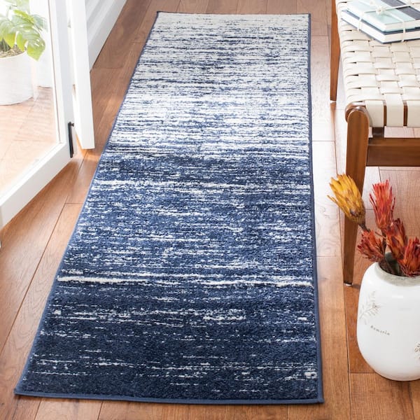 Adirondack Navy/Ivory Solid Color 3 ft. x 10 ft. Striped Runner Rug