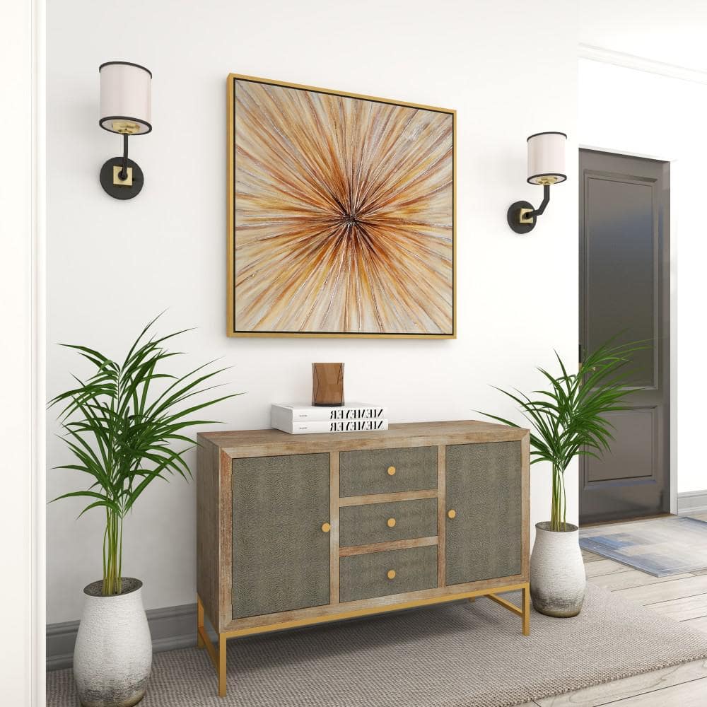 39" Brown Radial Starburst Framed Canvas Wall Art