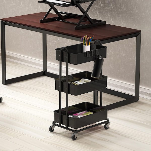 3-Tier Metal -Wheeled Utility Cart in Black ZCart011 - The Home Depot